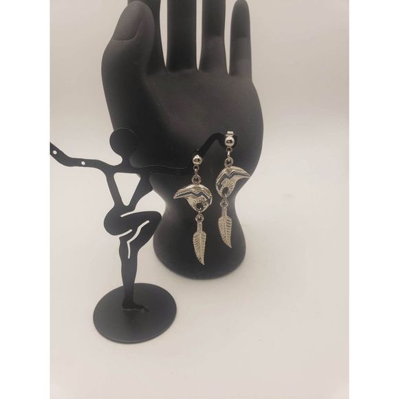 Native American Pewter Metal Post Bear Design w/ Silver-Turquoise in Center-Feat - Picture 1 of 5